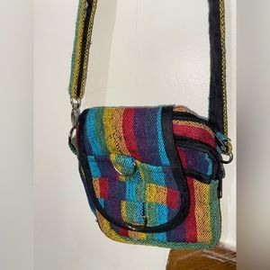 Cross body bag with Rasta/rainbow colors.